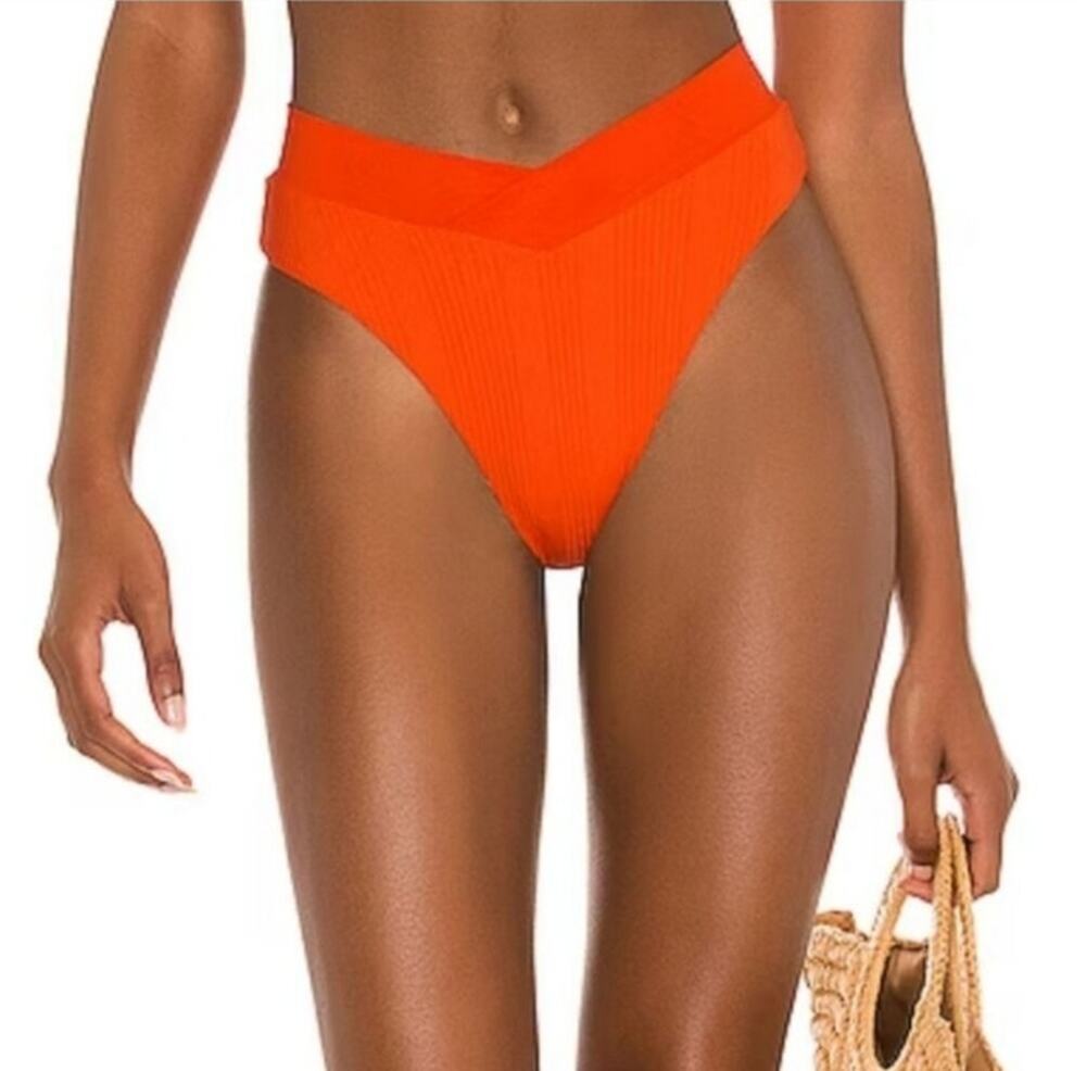 L*Space Pointelle Rib Court Bitsy Bikini Bottom in Poppy Orange Size Small NWOT